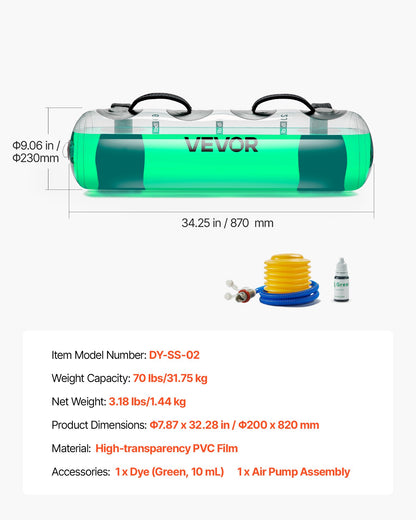 Vattenvikter Aqua Bag, Stora Aqua Bags för Träning, 31,75 kg Justerbar Bärbar Stabilitets- och Helkroppsträningsutrustning, För Styrketräning, Bål- och Balansträning, Hemmagymträning