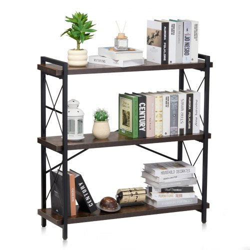 Metallbokhylla, industriell bokhylla med 3 våningar, liten rustik förvaringsdisplay med öppna hyllor, fristående displaybokhylla i vintagestil, för vardagsrum, sovrum och kontor