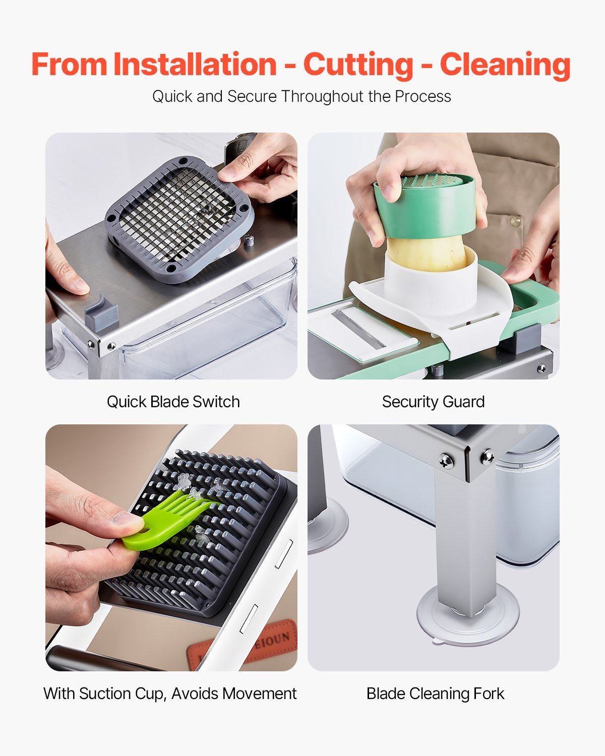 Grönsakshackare Mandolin Skärare, Allt-i-1 Mat Grönsaksskärare med 9 Rostfria Blad, Ostrivjärn Lök Potatis Tärnare med Behållare, Salladsspiralizer Köksredskap &amp; Essentials