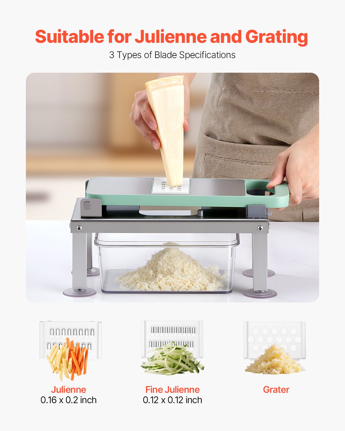 Grönsakshackare Mandolin Skärare, Allt-i-1 Mat Grönsaksskärare med 9 Rostfria Blad, Ostrivjärn Lök Potatis Tärnare med Behållare, Salladsspiralizer Köksredskap &amp; Essentials