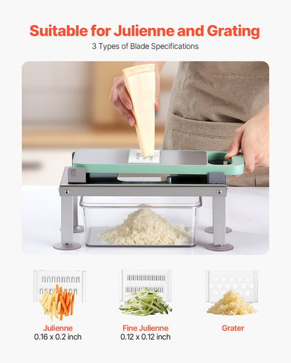 Grönsakshackare Mandolin Skärare, Allt-i-1 Mat Grönsaksskärare med 9 Rostfria Blad, Ostrivjärn Lök Potatis Tärnare med Behållare, Salladsspiralizer Köksredskap &amp; Essentials