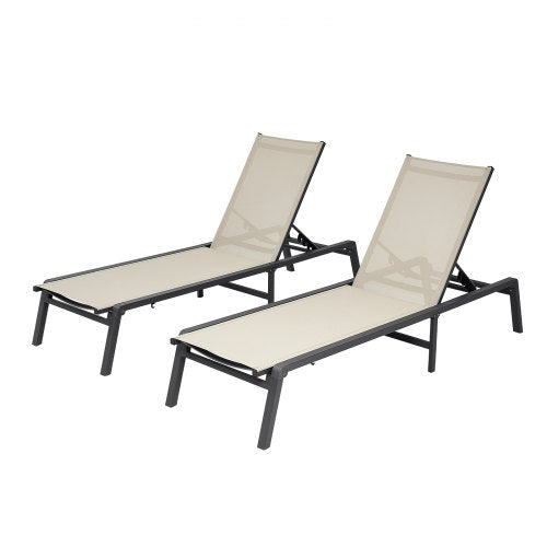 Schäslongstolar för utomhusbruk, set om 2, 181 kg viktkapacitet, hopfällbar solstol, 5 justerbara lägen, enkel montering, poolfåtöljer i aluminium, för strandgård/uteplats