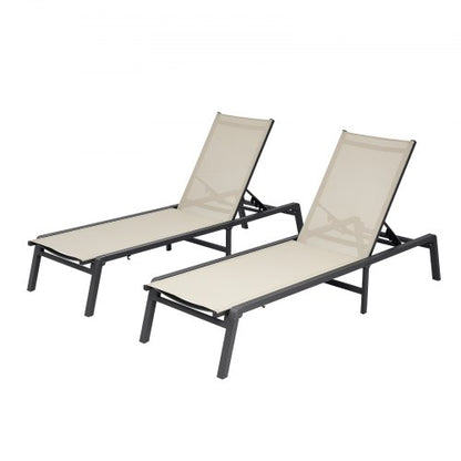 Schäslongstolar för utomhusbruk, set om 2, 181 kg viktkapacitet, hopfällbar solstol, 5 justerbara lägen, enkel montering, poolfåtöljer i aluminium, för strandgård/uteplats