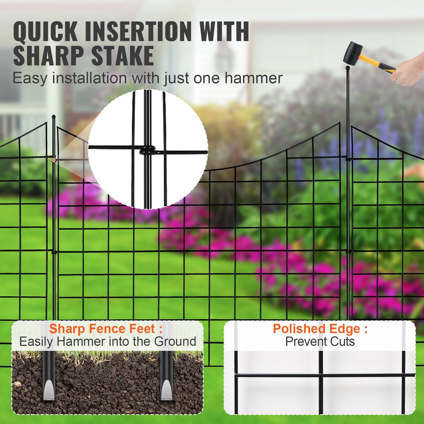 Garden Fence, No Dig Fence 92.96 (H) x 74.93 cm (L) Animal Barrier Fence, Underground Decorative Garden Fencing with 16 cm Spike Spacing, Metal Dog Fence for the Yard and Outdoor Patio, 5 Pack