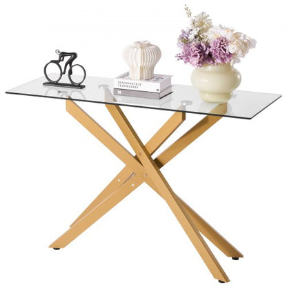 Soffbord i glas, modernt rektangulärt sidobord i soffa med härdat glas och korsben i järn, gyllene geometriskt Consloe-skrivbord med justerbara halkfria fotplattor för vardagsrum, entré, foajé