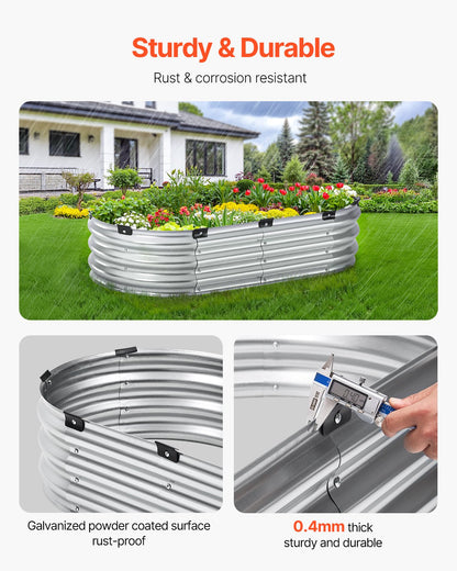 Upphöjd trädgårdsbädd i metall, 11 x 6 x 30 cm galvaniserad planteringslåda för utomhusbruk, med öppen botten, stor oval planteringsbädd för trädgårdsskötsel av grönsaker, blommor, örter och suckulenter, silver