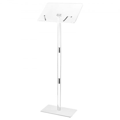 Podiumstativ, 1100 mm akrylläsarpulpet, bärbart laptopbord med bred läsyta, bokklämmor, justerbar vinkel, golvstående, för klassrum, bröllop, konferens, föreläsning och konsert