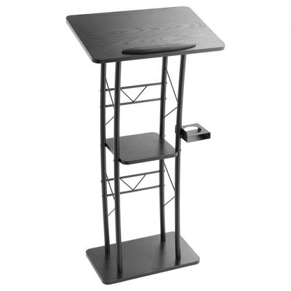Podiumställ, 1180 mm metallpulpet, böjd stående podium med bred läsyta, öppet förvaringsfack, bokhållare, mugghållare, för klassrum, bröllop, konferens, tal, konsert