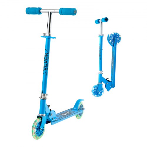 Sparkcykel för barn från 3 år, 2-hjulig sparkcykel med upplysta hjul, justerbart styre, brett halkfritt däck, hopfällbar lättviktsram för pojkar och flickor upp till 49,9 kg, blå