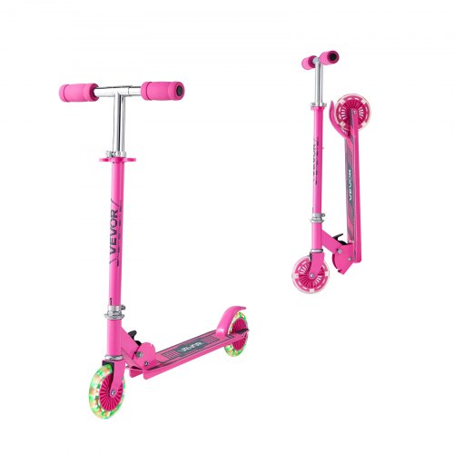 Sparkcykel för barn från 3 år, 2-hjulig sparkcykel med upplysta hjul, justerbart styre, brett halkfritt däck, hopfällbar lättviktsram för pojkar och flickor upp till 49,9 kg, rosa