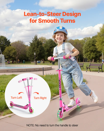 Sparkcykel för barn från 3 år, 2-hjulig sparkcykel med upplysta hjul, justerbart styre, brett halkfritt däck, hopfällbar lättviktsram för pojkar och flickor upp till 49,9 kg, rosa