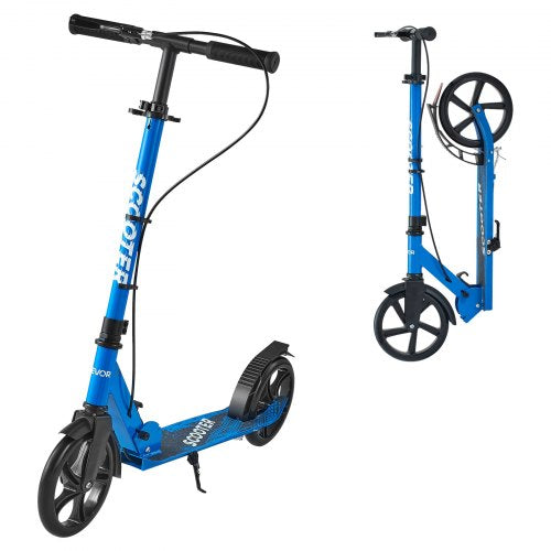 Sparkcykel för barn från 8 år, tonåringar och vuxna, 2-hjulig sparkcykel för småbarn med höjdjusterbart styre, brett halkfritt däck, hopfällbar, lättviktig för pojkar och flickor upp till 99,8 kg, svart + blå