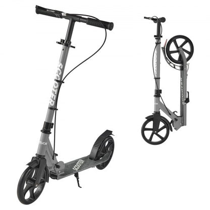 Kick Scooter for Kids Ages 8+, Teens & Adults, 2-Wheel Toddler Scooter with Adjustable Height Handlebar, Wide Anti-Slip Deck, Foldable Lightweight Frame for Boys and Girls up to 99.8 kg, Gray