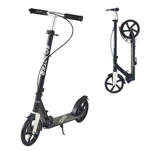 Sparkcykel för barn från 8 år, tonåringar och vuxna, 2-hjulig sparkcykel för småbarn med justerbart styre, brett halkfritt däck, hopfällbar, lättviktig för pojkar och flickor upp till 99,8 kg, svart + silver