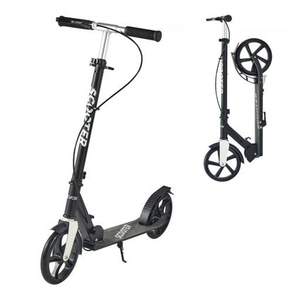 Sparkcykel för barn från 8 år, tonåringar och vuxna, 2-hjulig sparkcykel för småbarn med justerbart styre, brett halkfritt däck, hopfällbar, lättviktig för pojkar och flickor upp till 99,8 kg, svart + silver
