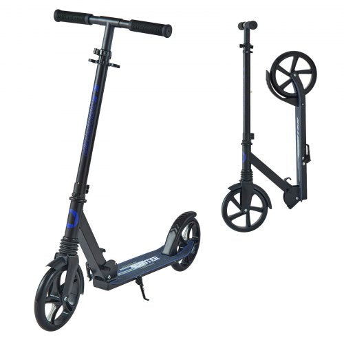 Sparkcykel för barn från 8 år, tonåringar och vuxna, 2-hjulig sparkcykel för småbarn med justerbart styre, brett halkfritt däck, hopfällbar, lättviktig för pojkar och flickor upp till 99,8 kg, svart + lila