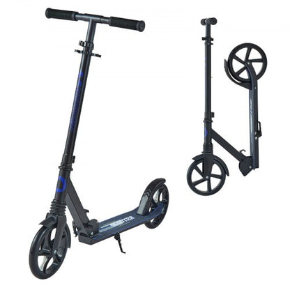 Sparkcykel för barn från 8 år, tonåringar och vuxna, 2-hjulig sparkcykel för småbarn med justerbart styre, brett halkfritt däck, hopfällbar, lättviktig för pojkar och flickor upp till 99,8 kg, svart + lila