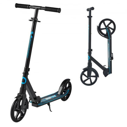 Sparkcykel för barn från 8 år, tonåringar och vuxna, 2-hjulig sparkcykel för småbarn med justerbart styre, brett halkfritt däck, hopfällbar, lättviktig för pojkar och flickor upp till 99,8 kg, svart + blå