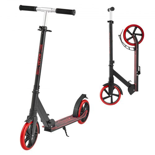 Sparkcykel för barn från 8 år, tonåringar och vuxna, 2-hjulig sparkcykel för småbarn med justerbart styre, brett halkfritt däck, hopfällbar, lättviktig för pojkar och flickor upp till 99,8 kg, svart + röd