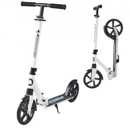 Sparkcykel för barn från 8 år, tonåringar och vuxna, 2-hjulig sparkcykel för småbarn med justerbart styre, brett halkfritt däck, hopfällbar, lättviktig för pojkar och flickor upp till 99,8 kg, vit + svart
