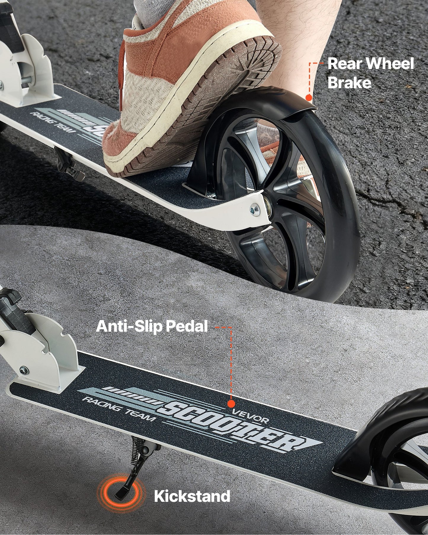 Sparkcykel för barn från 8 år, tonåringar och vuxna, 2-hjulig sparkcykel för småbarn med justerbart styre, brett halkfritt däck, hopfällbar, lättviktig för pojkar och flickor upp till 99,8 kg, vit + svart