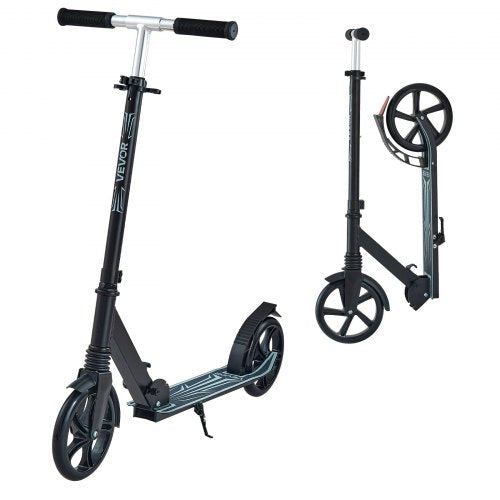 Sparkcykel för barn från 8 år, tonåringar och vuxna, 2-hjulig sparkcykel för småbarn med justerbart styre, brett halkfritt däck, hopfällbar lättviktsram för pojkar och flickor upp till 99,8 kg, svart