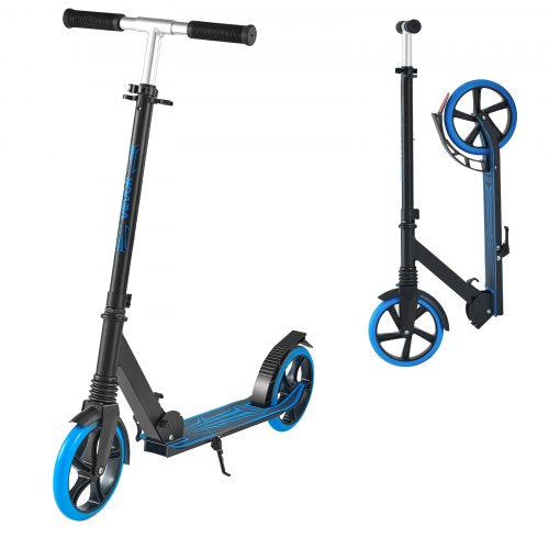 Sparkcykel för barn från 8 år, tonåringar och vuxna, 2-hjulig sparkcykel för småbarn med justerbart styre, brett halkfritt däck, hopfällbar lättviktsram för pojkar och flickor upp till 99,8 kg, blå