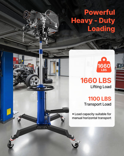 Hydraulic Transmission Jack, 1660 lbs / 0.75 Ton Lifting Capacity Telescoping Transmission Jack with Foot Pedal, 360° Swivel Wheel, 88-176 cm High Lifting Height, Lift Hoist for Garage/Shop
