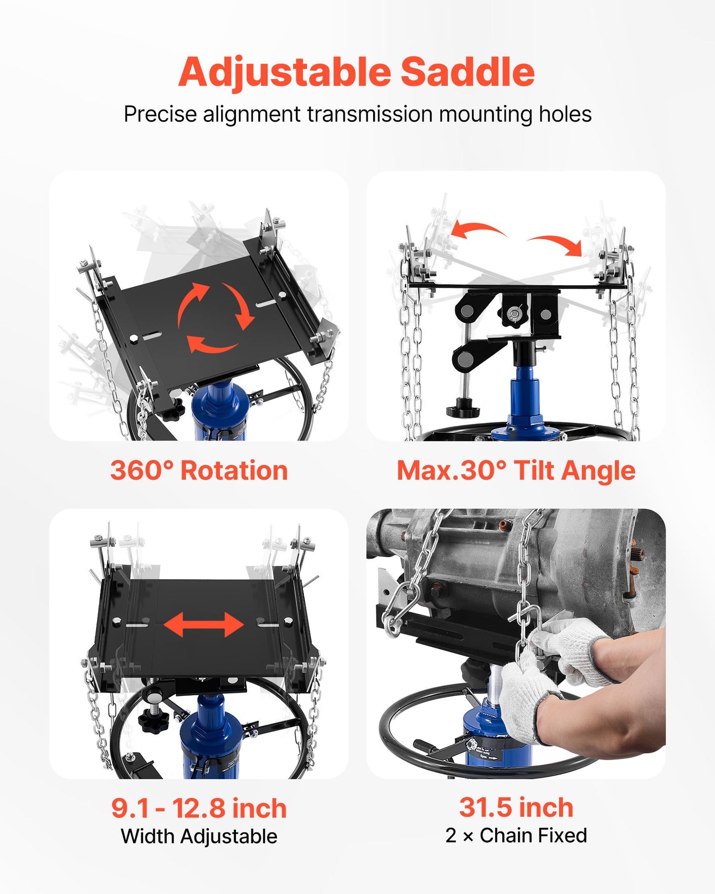 Hydraulic Transmission Jack, 1660 lbs / 0.75 Ton Lifting Capacity Telescoping Transmission Jack with Foot Pedal, 360° Swivel Wheel, 88-176 cm High Lifting Height, Lift Hoist for Garage/Shop