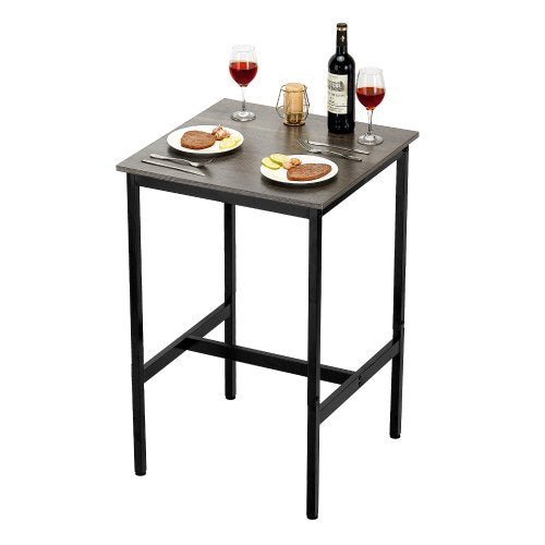 Barbord, robust pubbord med metallram, matsal i litet kök, cocktail- och kaffedisk, barbord i barhöjd, lätt att montera, 61x61x91 cm, för vardagsrumsfest, rustikt brunt och svart