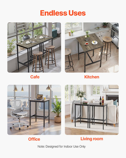Barbord, robust pubbord med metallram, matsal i litet kök, cocktail- och kaffedisk, barbord i barhöjd, lätt att montera, 61x61x91 cm, för vardagsrumsfest, rustikt brunt och svart