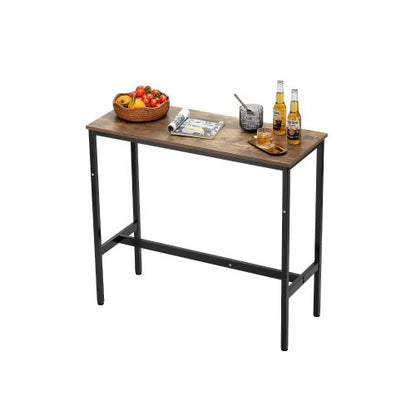 Barbord, robust pubbord med metallram, smalt långt köksbord, cocktaildisk, barbord, lätt att montera, 91x43x89 cm, för vardagsrumsfest, rustikt brunt och svart