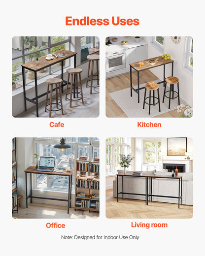Barbord, robust pubbord med metallram, smalt långt köksbord, cocktaildisk, barbord, lätt att montera, 91x43x89 cm, för vardagsrumsfest, rustikt brunt och svart