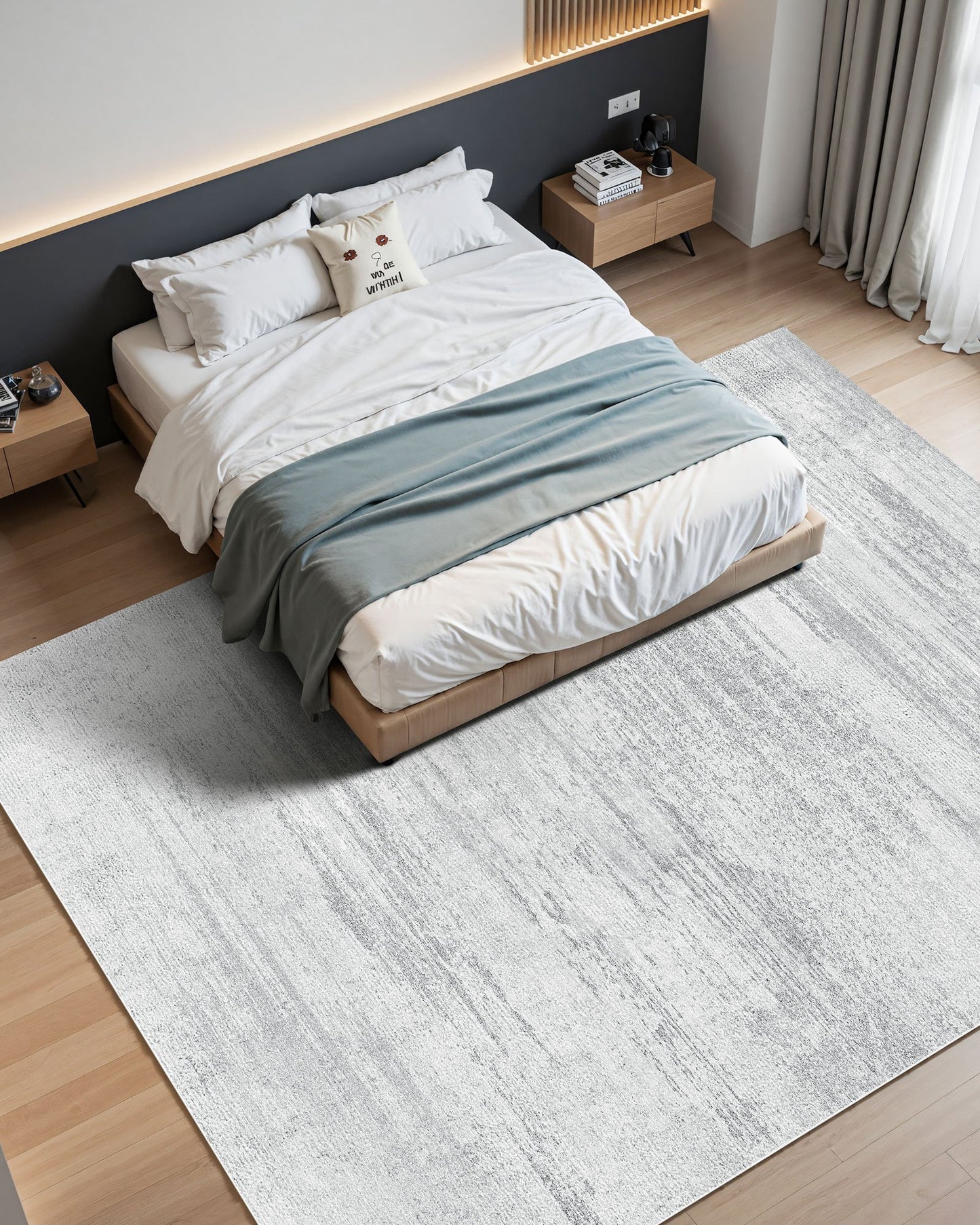 Matta, 10 x 14 fot stor tvättbar matta, halkfri och rivtålig mjuk heltäckningsmatta, husdjurs- och barnvänliga moderna mattor, inomhusmatta för sovrum, kontor, vardagsrum, barnrum, entré, grå