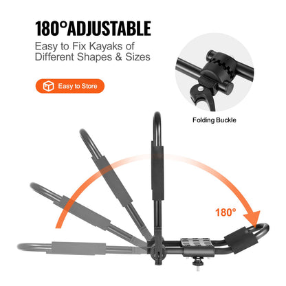 Kajaktakräcke 2 par J-Bar, mjukt takräcke snabbt hopfällbart, toppmonterat surrningsfäste, hållare för kajak, surfbräda, kanot, SUP, skidbräda, montering på bil, SUV, lastbil, 2 kajaker