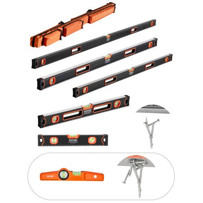 6-delat torpedvattenpass, 78/48/32/24/16/10 tums lådvattenpass, bubbelampuller för 45/90/180 grader, stöttålig magnetisk vattenpassare i aluminiumlegering, SAE/metrisk skala (endast 10 tum har magnet)