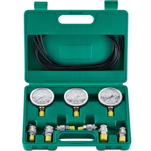 Hydraultryckstestsats, 250/400/600 bar, 3 mätare, 6 testkopplingar, 3 testslangar, hydrauliskt testmätarset för grävmaskin med bärbar bärväska för grävmaskinstraktorer, byggmaskiner