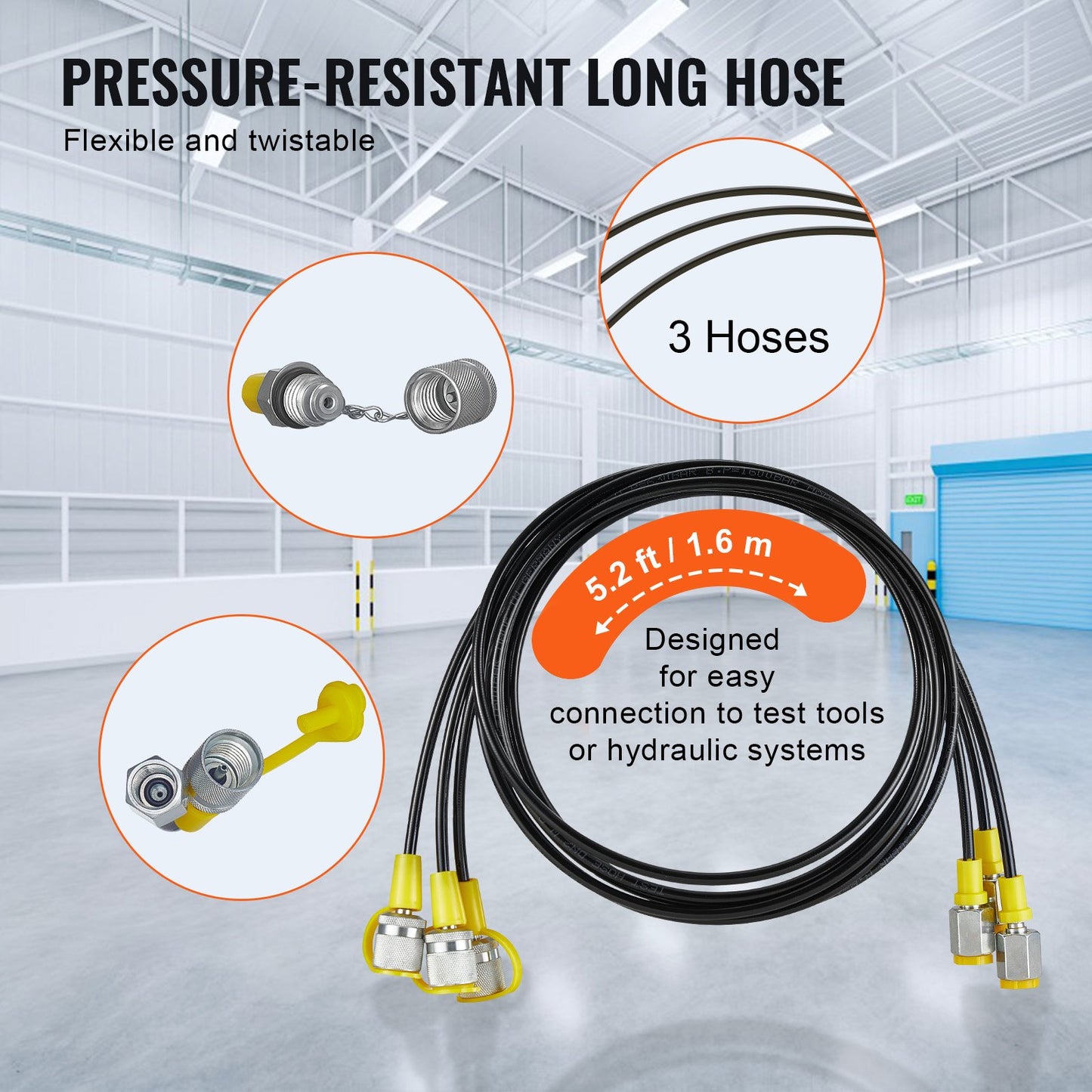 Hydraulic Pressure Test Kit, 250/400/600bar, 3 Gauges 6 Test Couplings 3 Test Hoses, Excavator Hydraulic Test Gauge Set with Portable Carrying Case for Excavator Tractors Construction Machinery