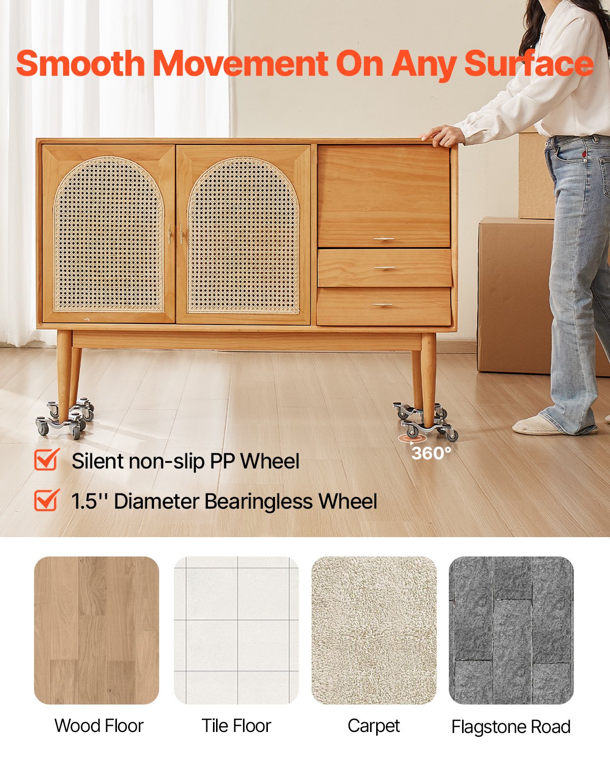 Möbelvagn, 180 kg lastkapacitet, 3-hjulig stålvagn 15 cm med tre hjul och kraftig triangelhjul, panel i kolstål, verktygssats för möbellyft för vitvaror, soffa, kylskåp