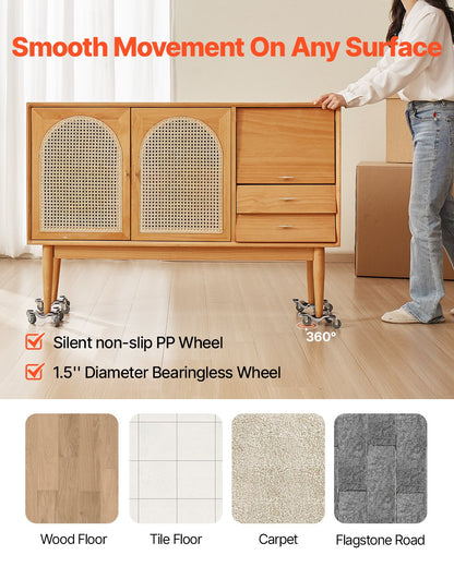 Möbelvagn, 180 kg lastkapacitet, 3-hjulig stålvagn 15 cm med tre hjul och kraftig triangelhjul, panel i kolstål, verktygssats för möbellyft för vitvaror, soffa, kylskåp