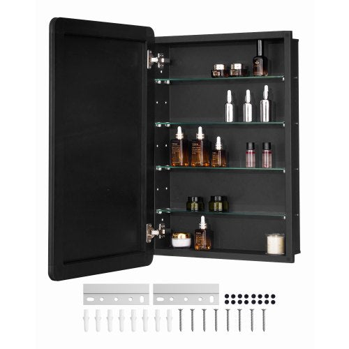 Medicinskåp, 20 x 30 tum, medicinskåp för badrum med spegel, badrumsväggskåp med aluminiumram, justerbara hyllor i 4 lager, infälld och väggmonterad installation