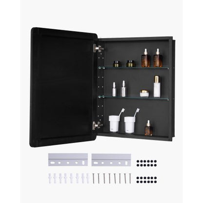 Medicinskåp, 24 x 30 tum, medicinskåp för badrum med spegel, badrumsväggskåp med aluminiumram, justerbara hyllor i 2 lager, infälld och väggmonterad installation