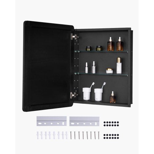 Medicinskåp, 24 x 30 tum, medicinskåp för badrum med spegel, badrumsväggskåp med aluminiumram, justerbara hyllor i 2 lager, infälld och väggmonterad installation