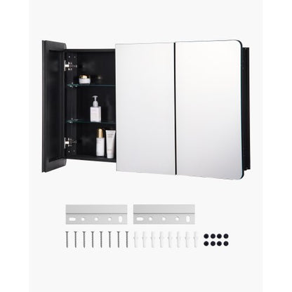 Medicinskåp, 25,5 x 40 tum, medicinskåp för badrum med spegel, badrumsväggskåp med aluminiumram, justerbara hyllor i 4 lager, infälld och väggmonterad installation