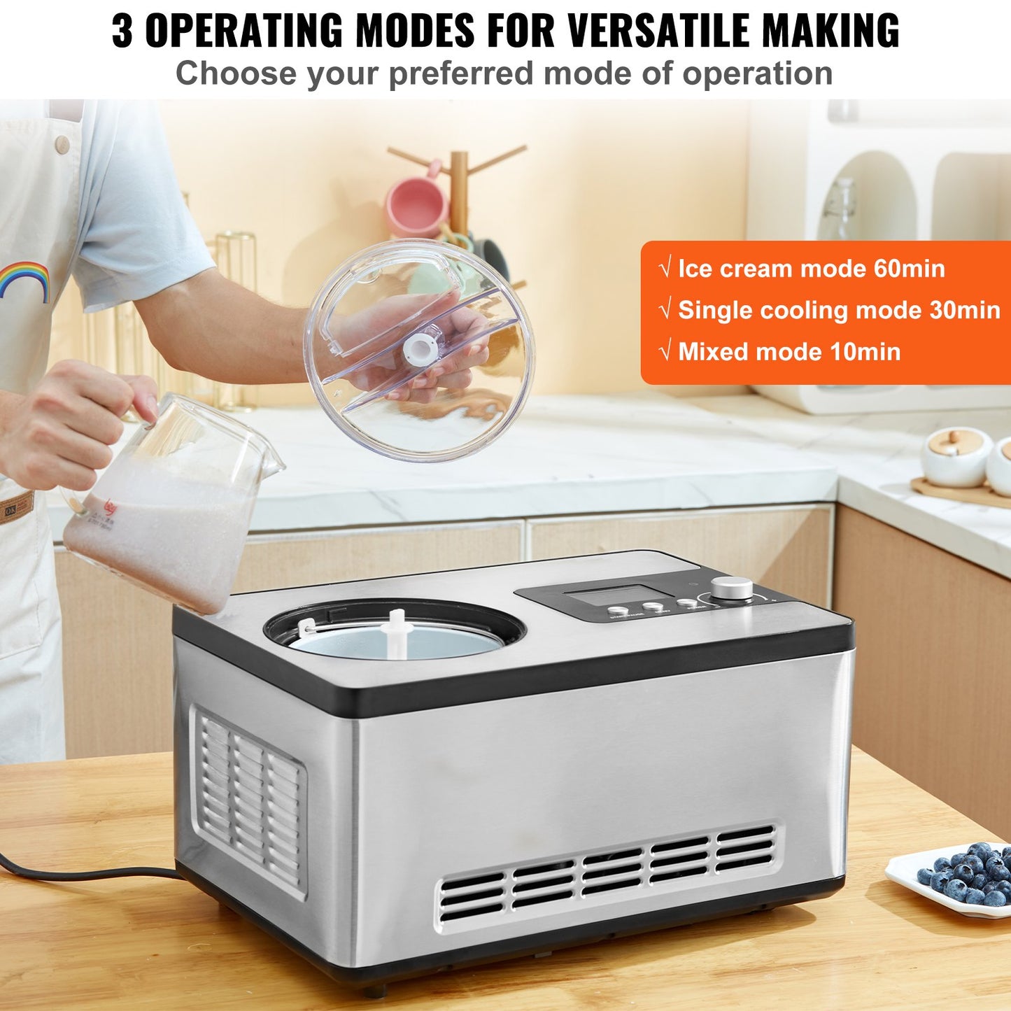 1,9 L automatisk glassmaskin elektrisk yoghurtglassmaskin silver