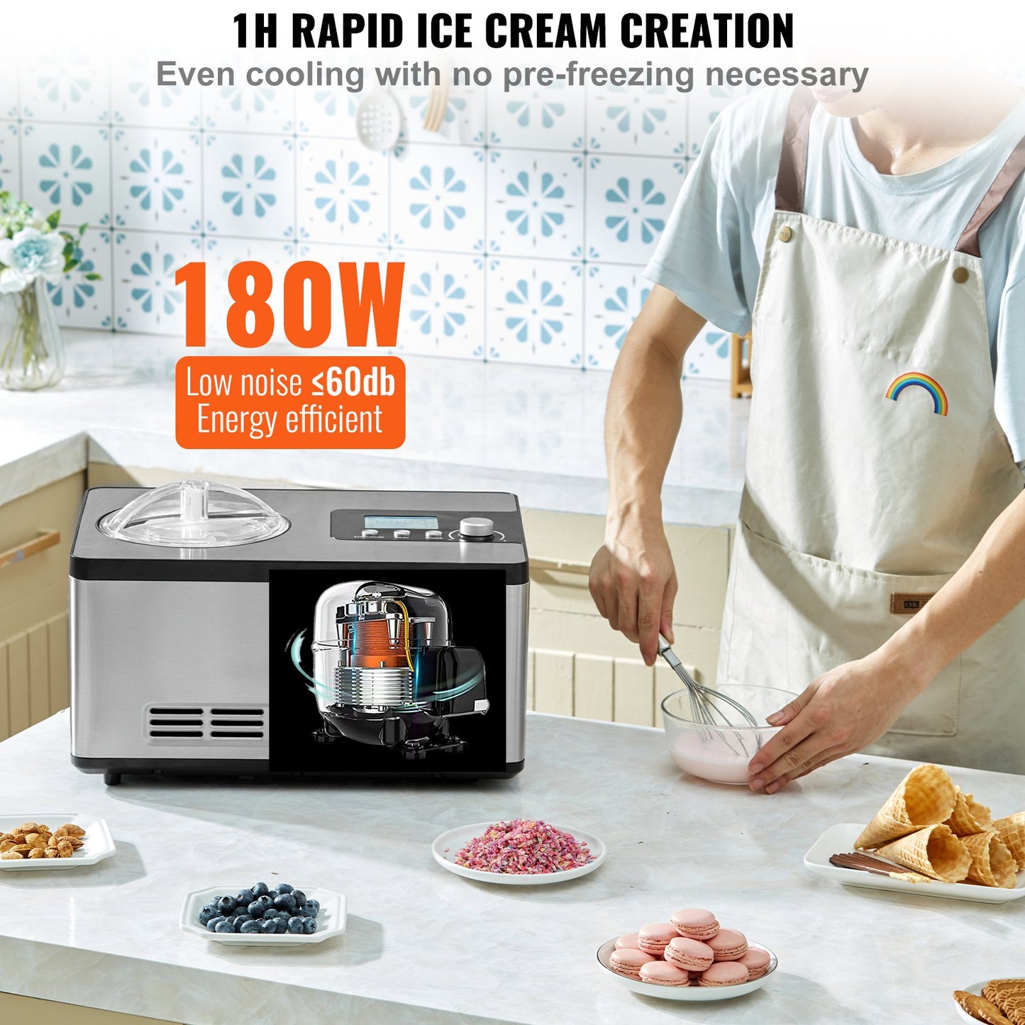 1,9 L automatisk glassmaskin elektrisk yoghurtglassmaskin silver