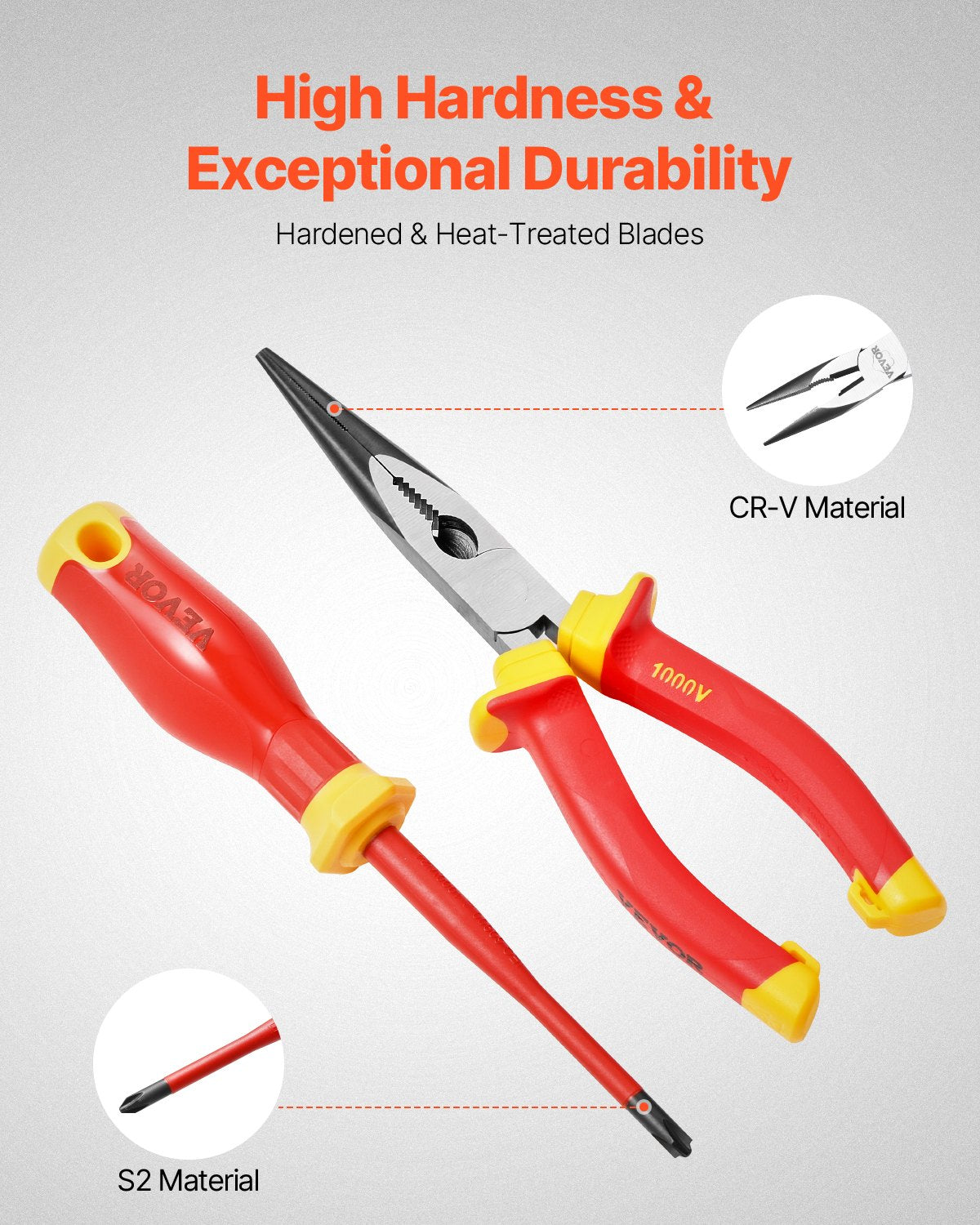 Isolerad skruvmejselsats, 50-delars professionell elektrisk skruvmejselsats, 1000V isolerat elektrikerverktyg, med magnetiska spetsar, T-handtags insexnyckel, skruvmejsel, enpolig spänningsprovare