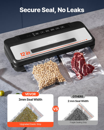 Vakuumförslutare, 80 kPa 120 W kraftfull kompakt livsmedelsförslutare, 7-i-1 multifunktionell livsmedelsvakuumförslutare, automatiskt luftförslutningssystem med inbyggd skärare med 10 vakuumpåsar och 1 påsrulle