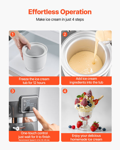 Glassmaskin, 1,7 l kapacitet, elektrisk köksmaskin med 6 hastigheter, med digital LED-display och timer, mixerpaddel, degkrok, stänkskydd, för hemlagad fryst yoghurt, fruktsorbet och gelato, grå