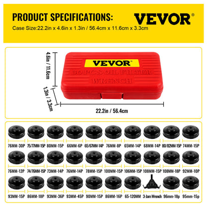 Oil Filter Socket Set, 30 Pcs Oil Filter Wrench Set, Sturdy Steel Oil Filter Socket, 3/8\" Oil Filter Socket, Low Profile Oil Filter Socket Set For Easy Access, Oil Filter Wrench Cap Set
